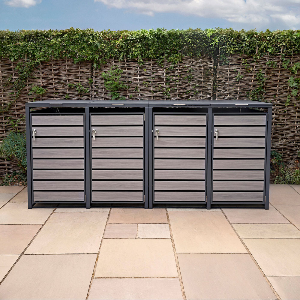 MonsterShop Anthracite Grey Wood Metal 4 Wheelie Bin Storage Shed Image 2
