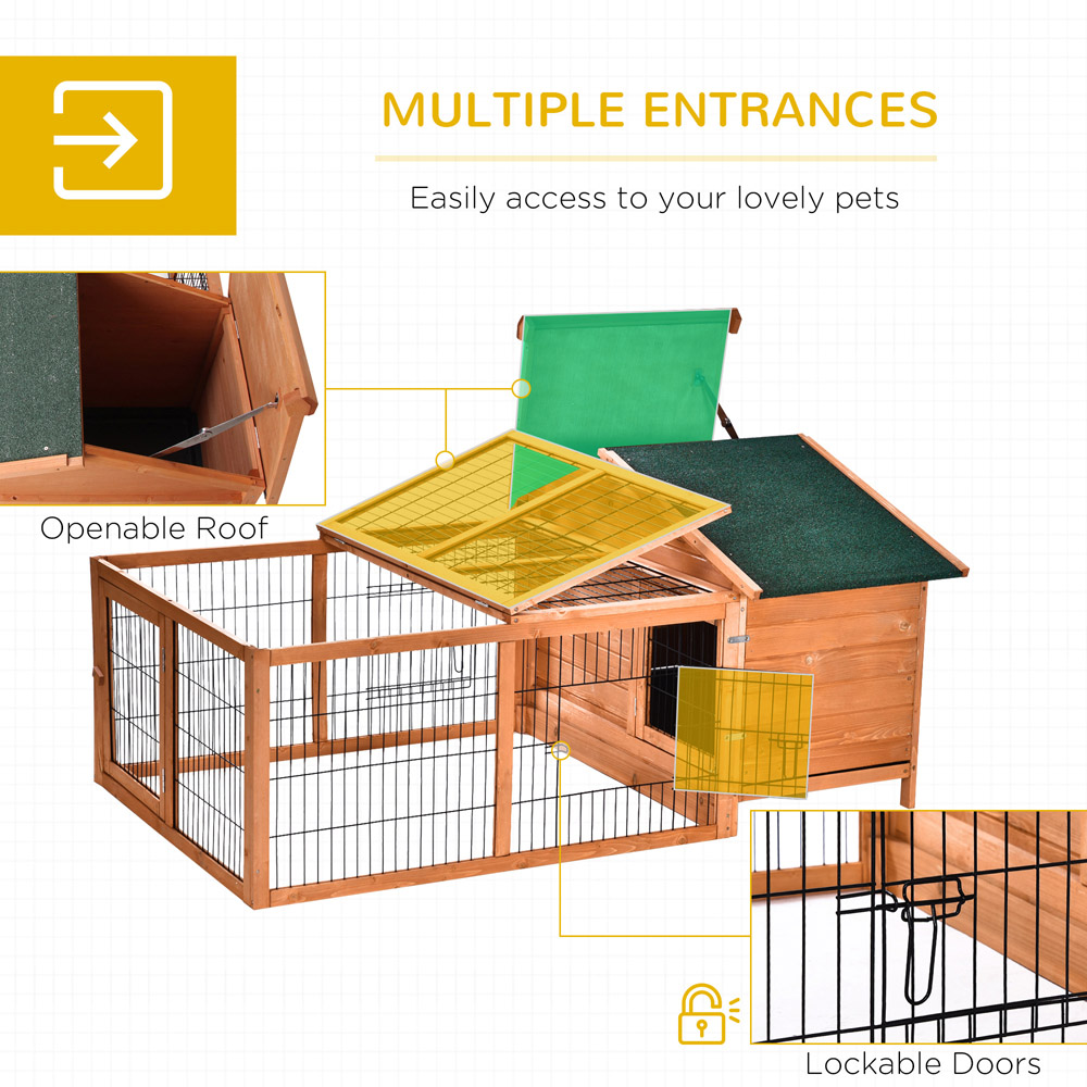 PawHut Wooden Rabbit Hutch with Openable Roof and Run Image 5