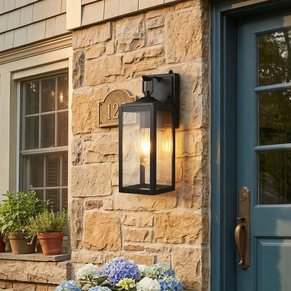 Living and Home Black Tempered Glass Shade Outdoor Sensor Wall Lamp Image 6
