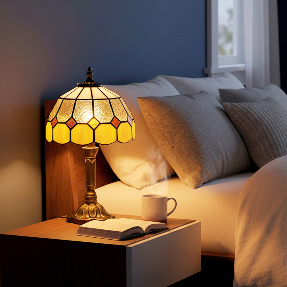 Portland Orange Glass Shade Bronze Base Tiffany-Style Table Lamp Image 2