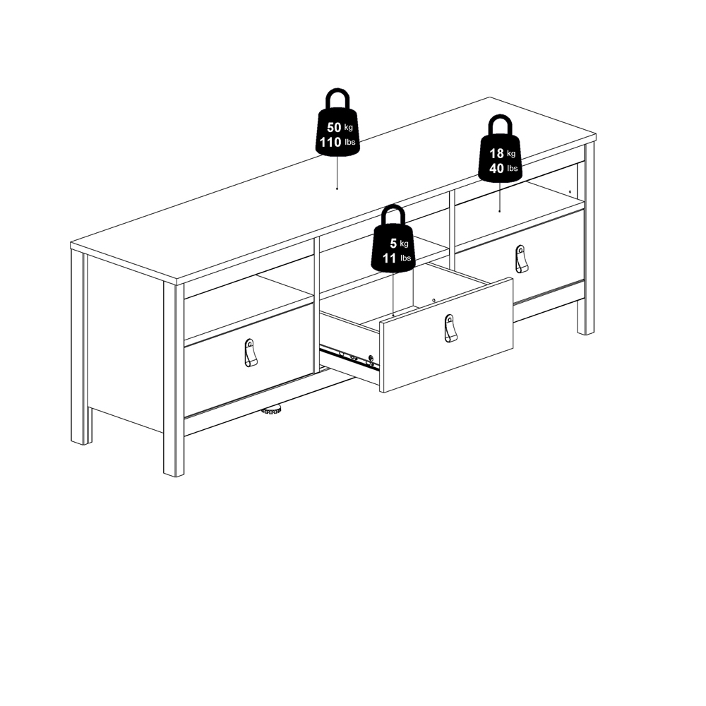 Florence Madrid 3 Drawer 3 Shelf White TV Unit Image 8