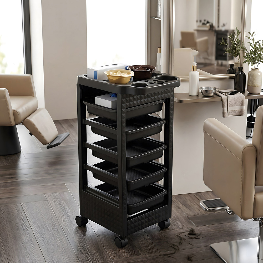 Living and Home 5 Drawer Black Plastic Salon Trolley Cart with Swivel Wheels Image 2