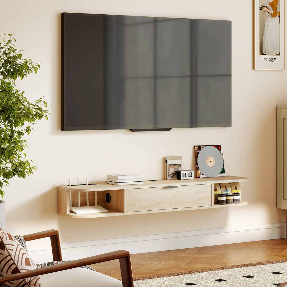 Portland 120cm Single Door 2 Shelf Natural Floating TV Unit Image 3