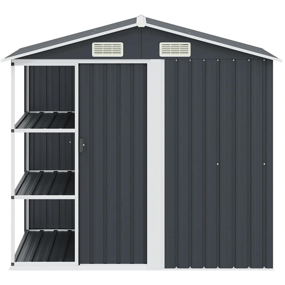 vidaXL 6.7 x 4.3ft Grey Galvanised Iron Apex Garden Shed with Log Rack Image 4