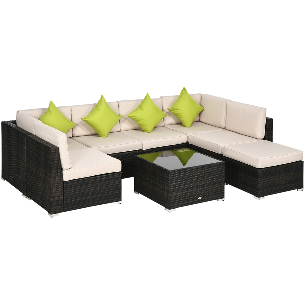 Outsunny 7 Seater Cream Rattan Corner Lounge Set Image 2