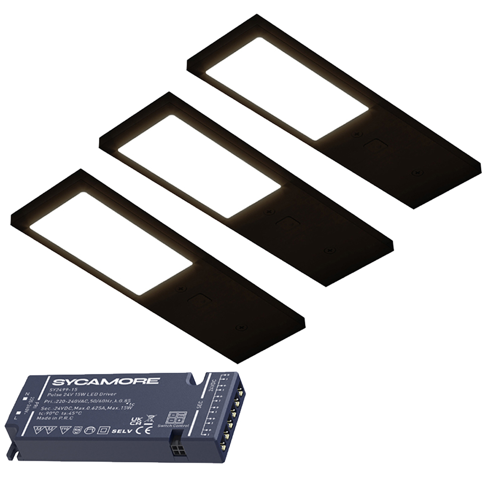 Sorrelis Feylin TriGlow Black Rectangle 3 Cabinet Light Kit Image 1
