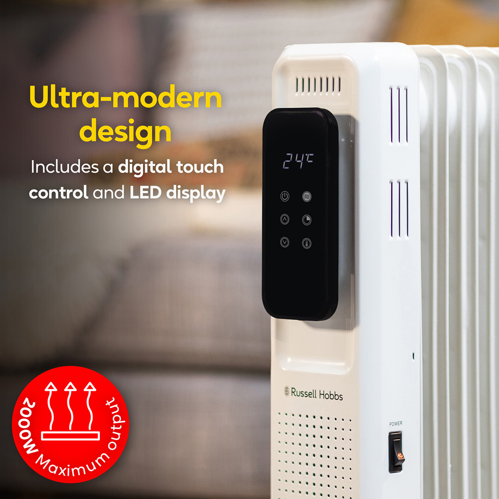 Russell Hobbs White 9-Fin Digital Touch Control Oil Filled Radiator 2000W Image 5