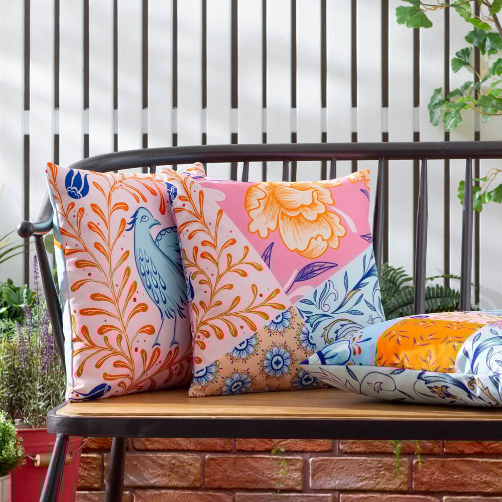 furn Azzar Multicolour Floral Polyester Filled Outdoor Cushion Image 5