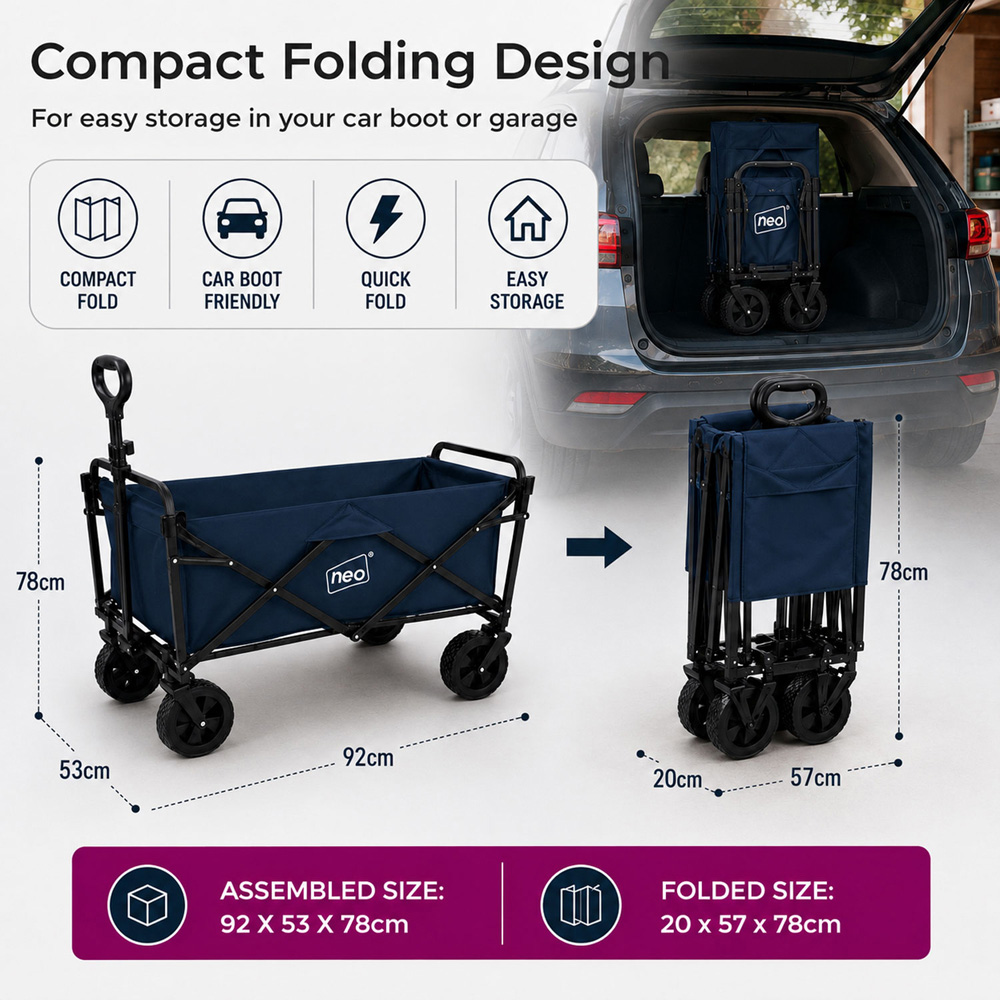 Neo Direct 140L Navy Heavy Duty Folding Garden Trolley Cart Image 9