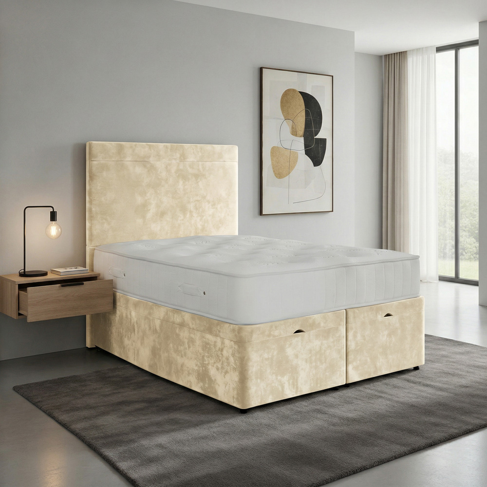 DS Living Muse Double Cream Plush Velvet Divan Bed Image 4