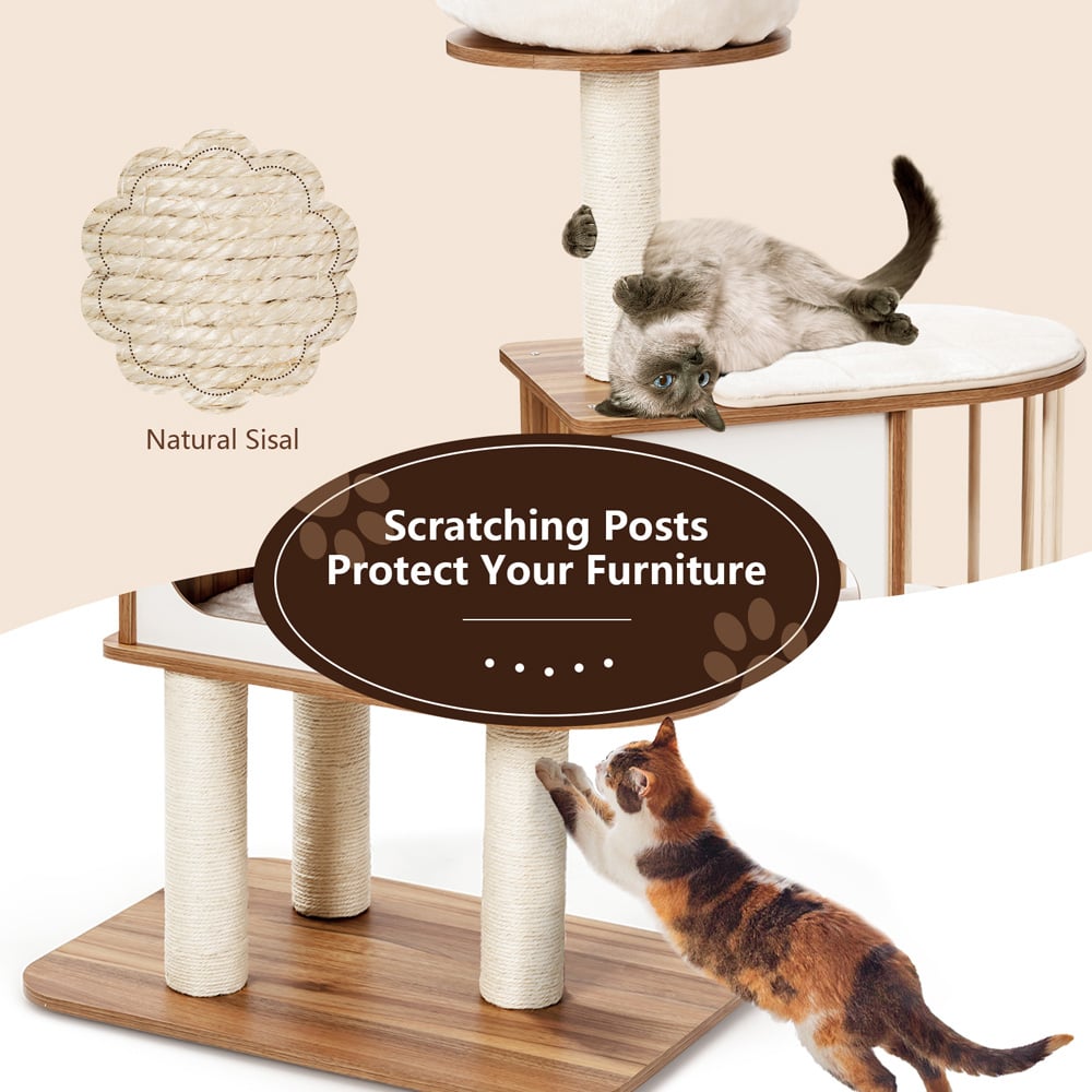 Costway Brown Platform Wooden Cat Tower Image 5