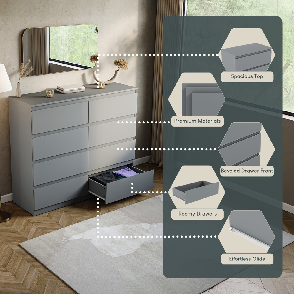 VIDA DESIGNS Denver 8 Drawer Grey Chest of Drawers Image 7
