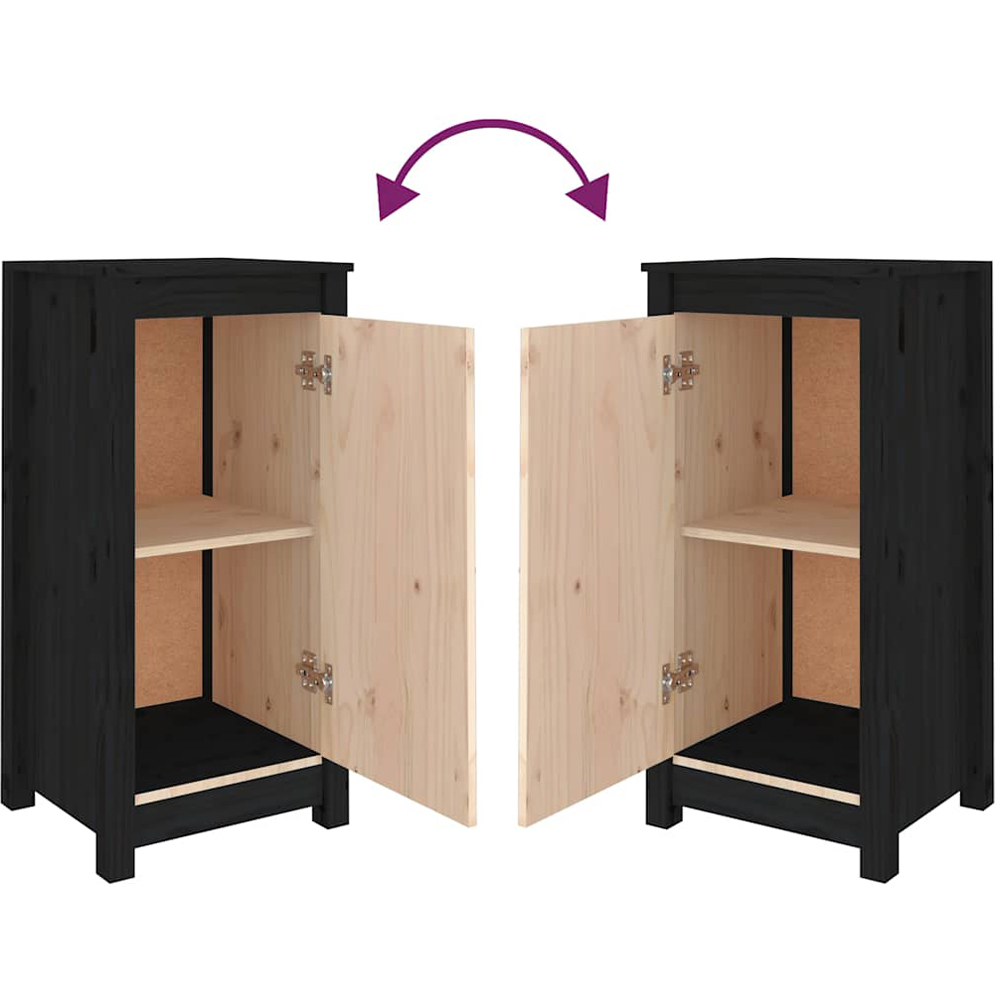 vidaXL Single Door Black Solid Pine Wood Sideboard Set of 2 Image 5