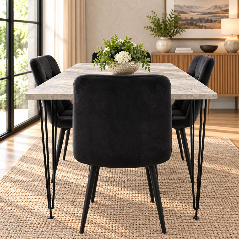 Kosy Koala 4 Seater Grey and Black Velvet Dining Table Set Image 5