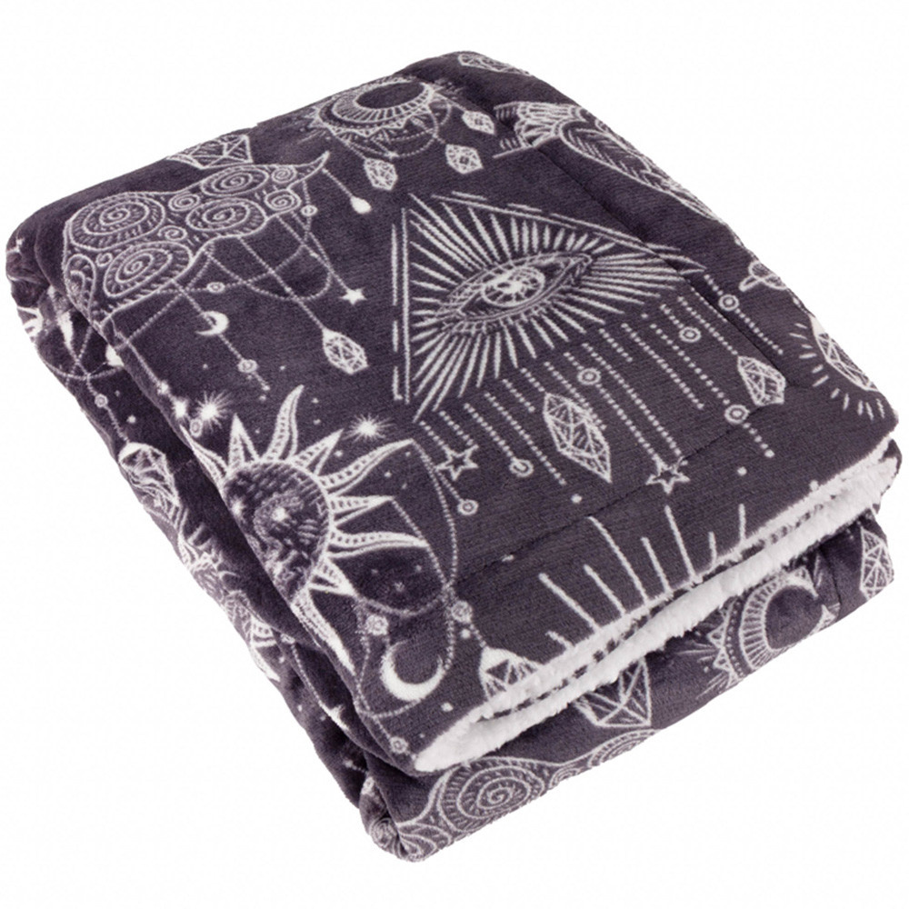 Furn Constellation Printed Charcoal and Cream Sherpa Fleece Throw, 130 x 180cm Image 1