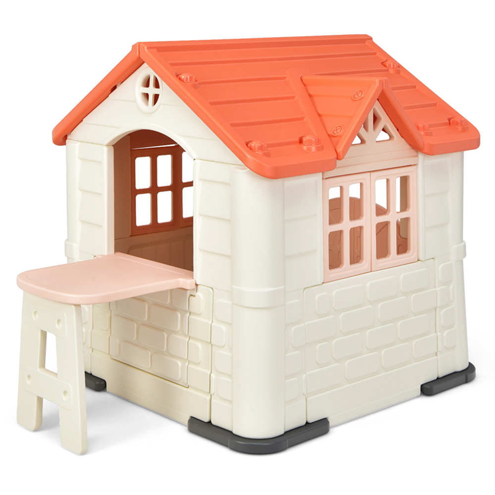 Costway Pink Cottage Pretend Play Centre with Picnic Table Image 1