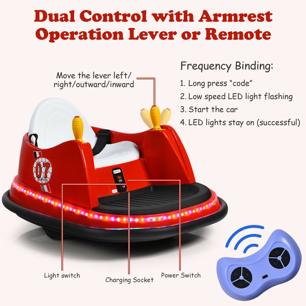 Costway Kids Red Ride On Bumper Car with Colourful Flashing Lights and Music 6V Image 7