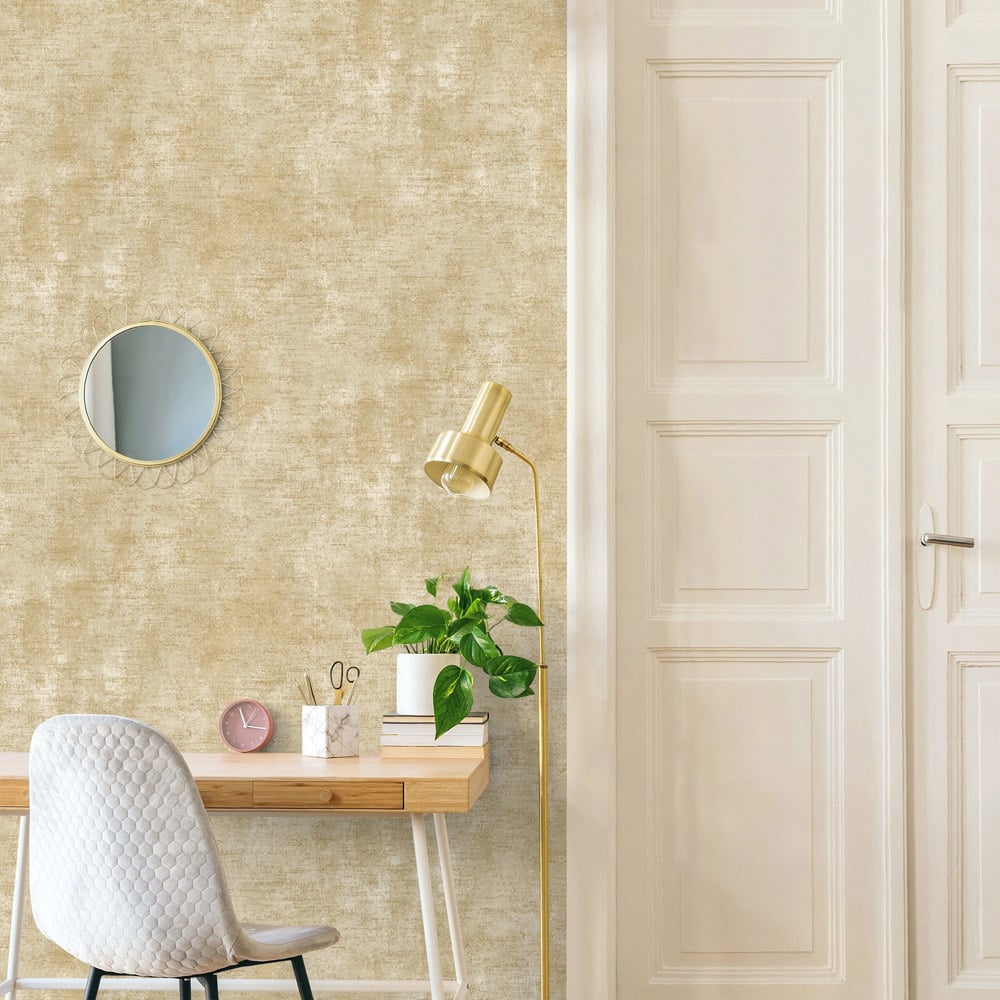 Grandeco Distressed Metallic Plaster Effect Cream Plain Wallpaper Image 2