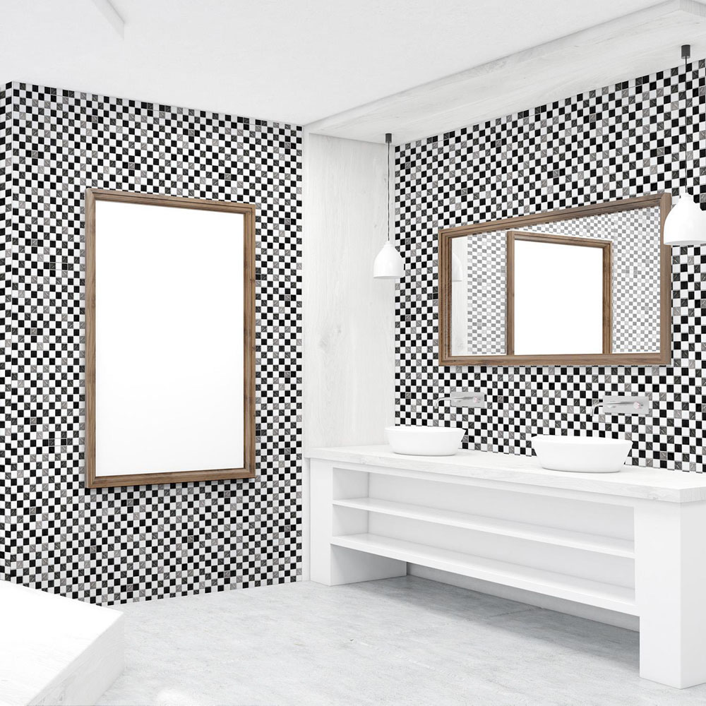 Walplus Square Pattern Black and White Self Adhesive Tile Sticker 12 Pack Image 2