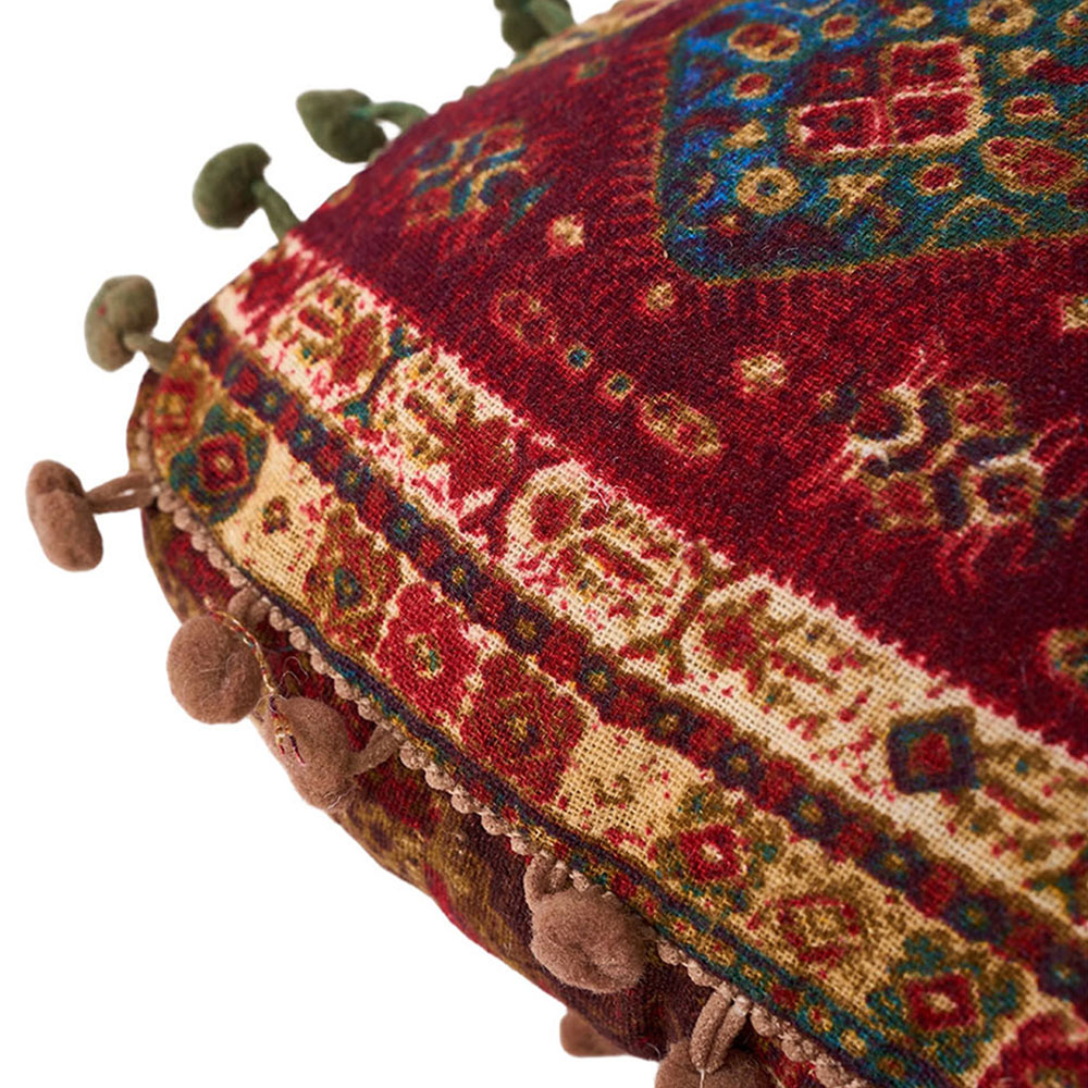 Living and Home Red Bohemia Style Square Seat Cushion with Pom Pom Trim 40 x 40cm Image 6