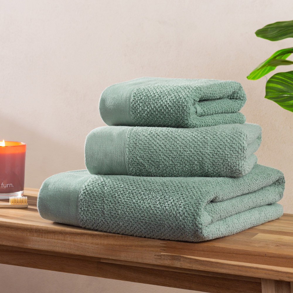furn. Textured Cotton Smoke Green Bath Towel Image 2
