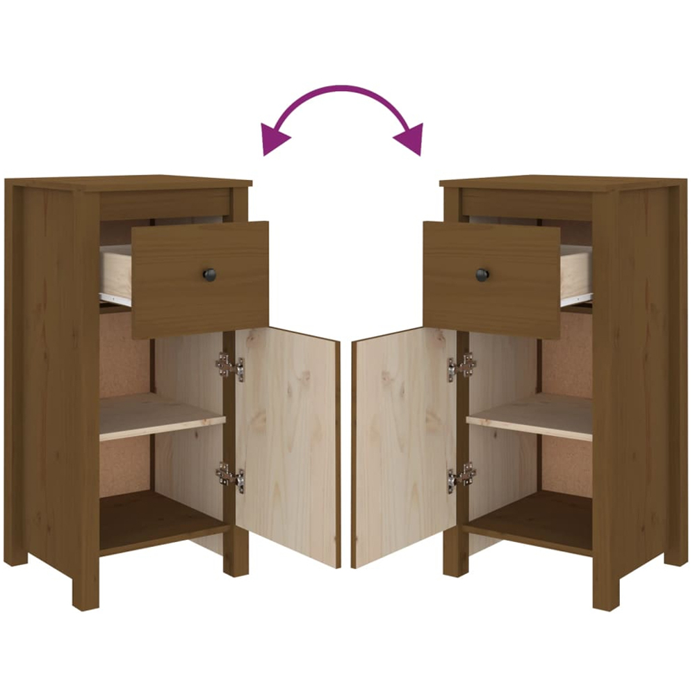 vidaXL Single Door Single Drawer Honey Brown Pine Wood Sideboard Image 7