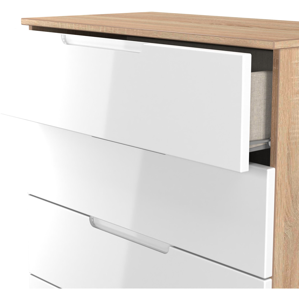 Crowndale Milan 5 Drawer White Gloss and Bardolino Oak Chest of Drawers Ready Assembled Image 5