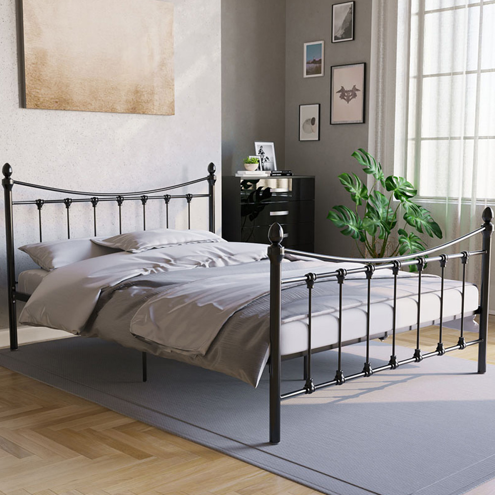 Vida Designs Paris Double Black Metal Bed Frame Image 1
