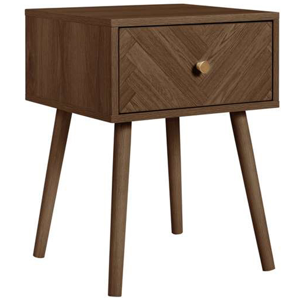 Herringford Single Drawer Walnut Chevron Bedside Table Image 2