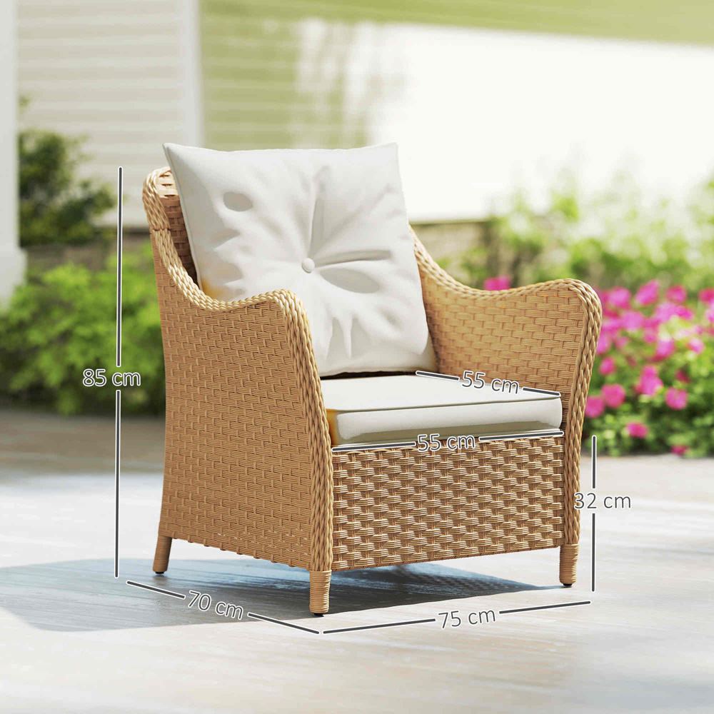 Outsunny Set of 2 Beige Cushioned PE Rattan Garden Chair Image 9