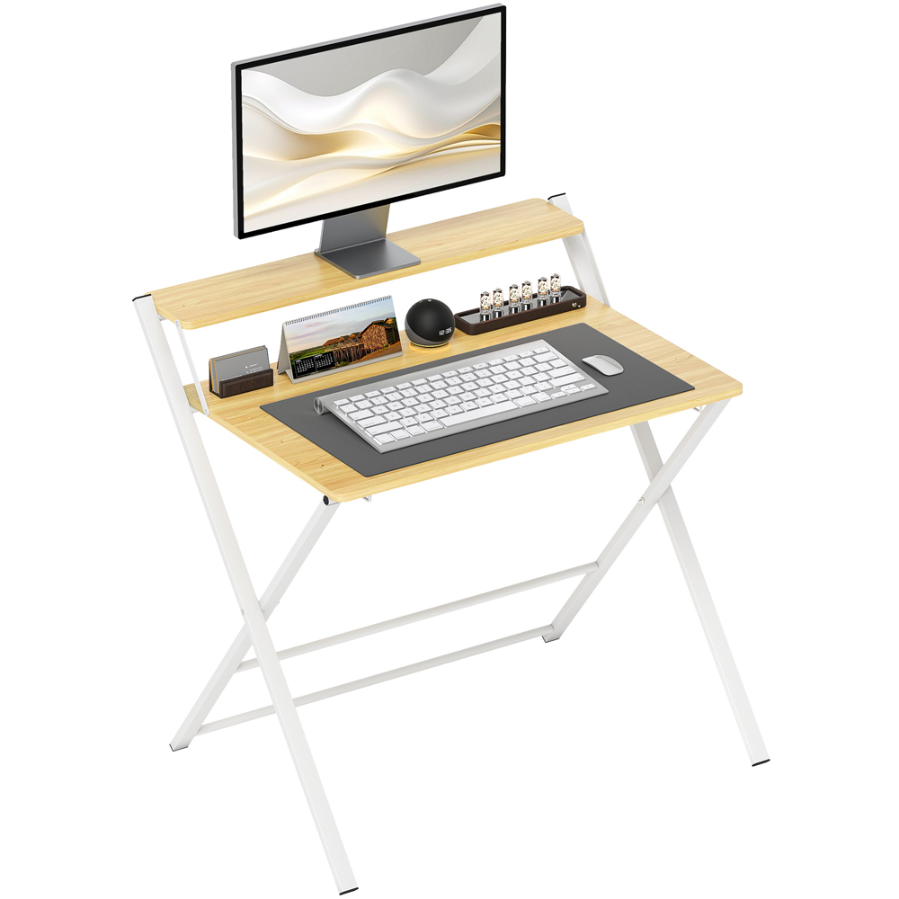 HOMCOM 2 Shelf Maple Wood Effect Foldable Desk Image 2
