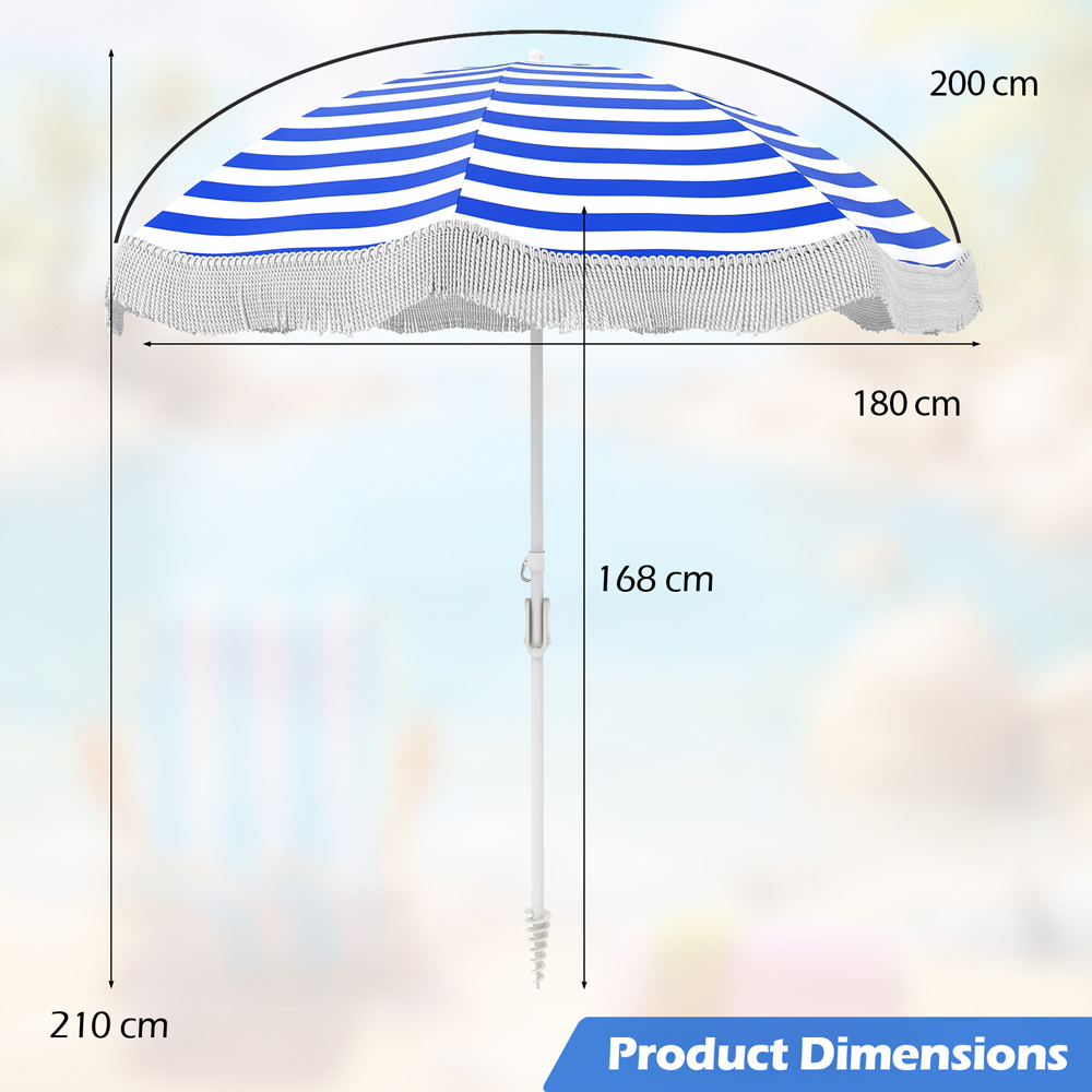 Costway Blue Fringe Outdoor Umbrella with Carrying Bag 1.8m Image 9