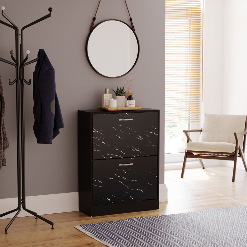 Vida Designs 2 Drawer Black Marble Shoe Cabinet Image 4