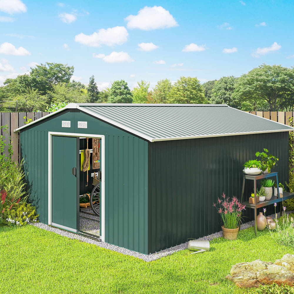 Outsunny 13 x 11ft Green Metal Apex Garden Shed Image 2
