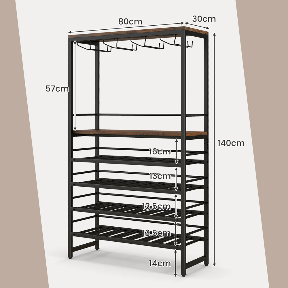 Costway 2 Shelf 32 Bottle Wine Rack with Glass holders Image 9