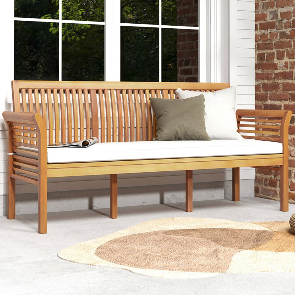 Costway 3 Seater White High Backrest Porch Bench with Cushion Image 1