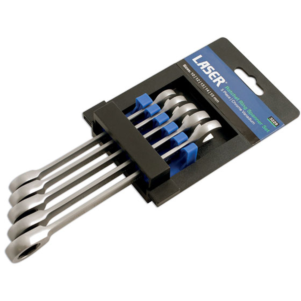 Laser 5 Piece Ratchet Ring Combination Spanner Set Image 3