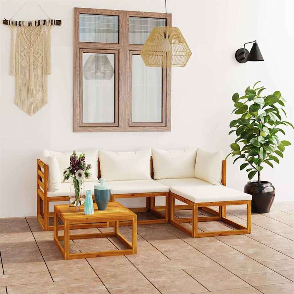 Walplus 4 Seater Solid Acacia Wood Garden Corner Lounge Set with Cushions Image 6