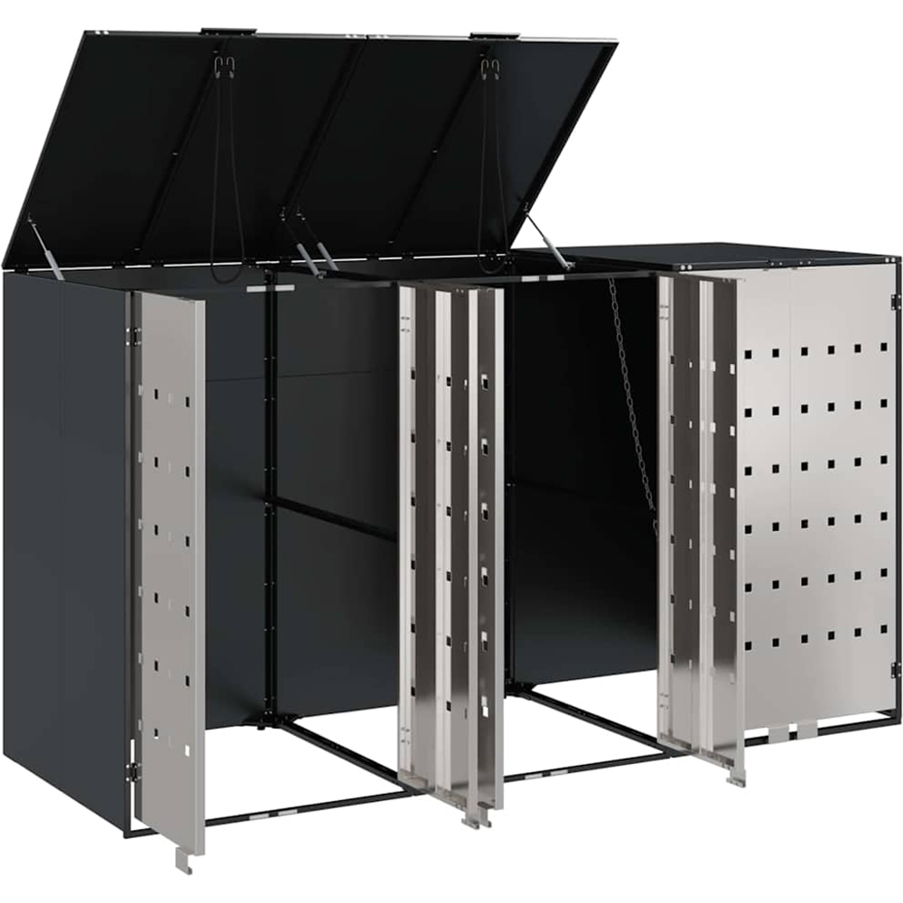 vidaXL Anthracite 3 Wheelie Bin Storage Shed with Stainless Steel Door Image 6