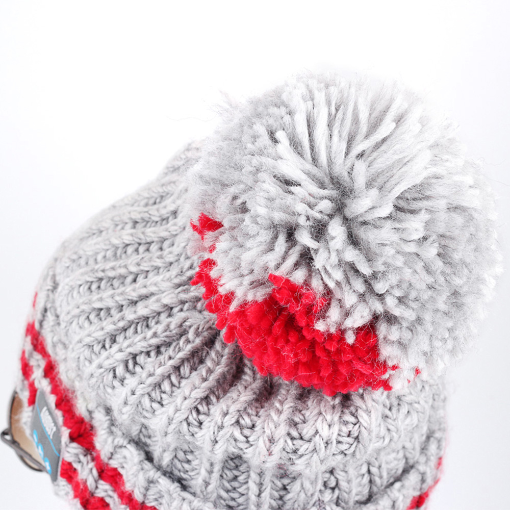 August EPA30C Red and Grey Bobble Beanie Hat with Rechargeable Bluetooth Headphones and Mic Image 5