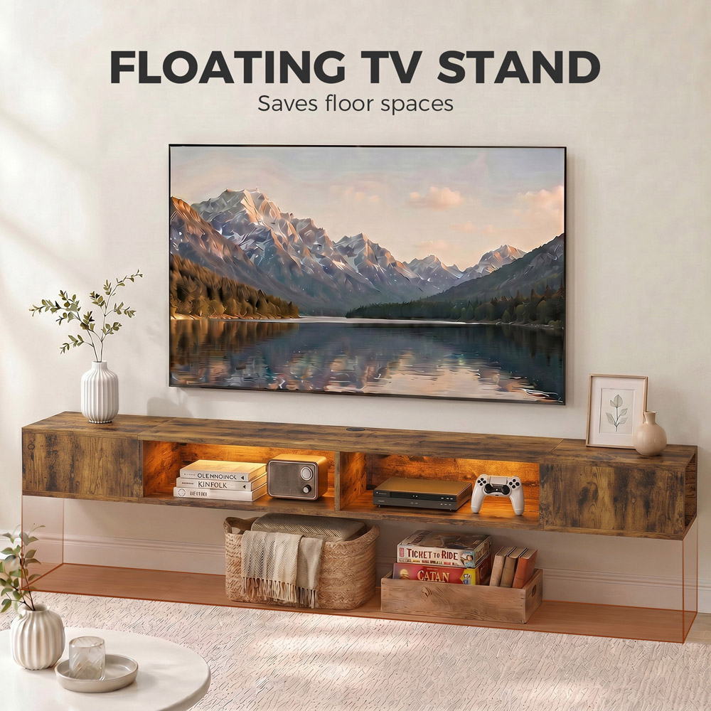 HOMCOM 4 Shelf Rustic Brown TV Stand with RGB LED Light Image 7