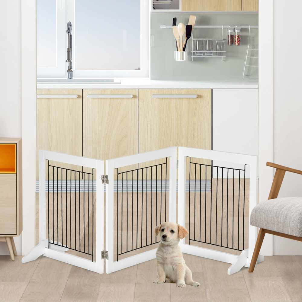 PawHut White 3 Panel Foldable Wooden Small Dog Safety Gate Image 2
