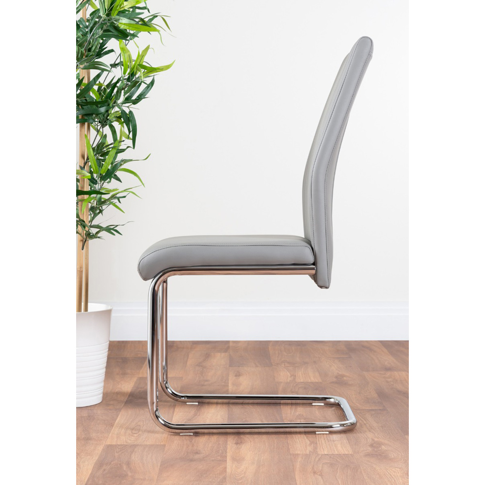 Furniturebox Fontana Set of 2 Elephant Grey and Chrome Faux Leather Dining Chair Image 3