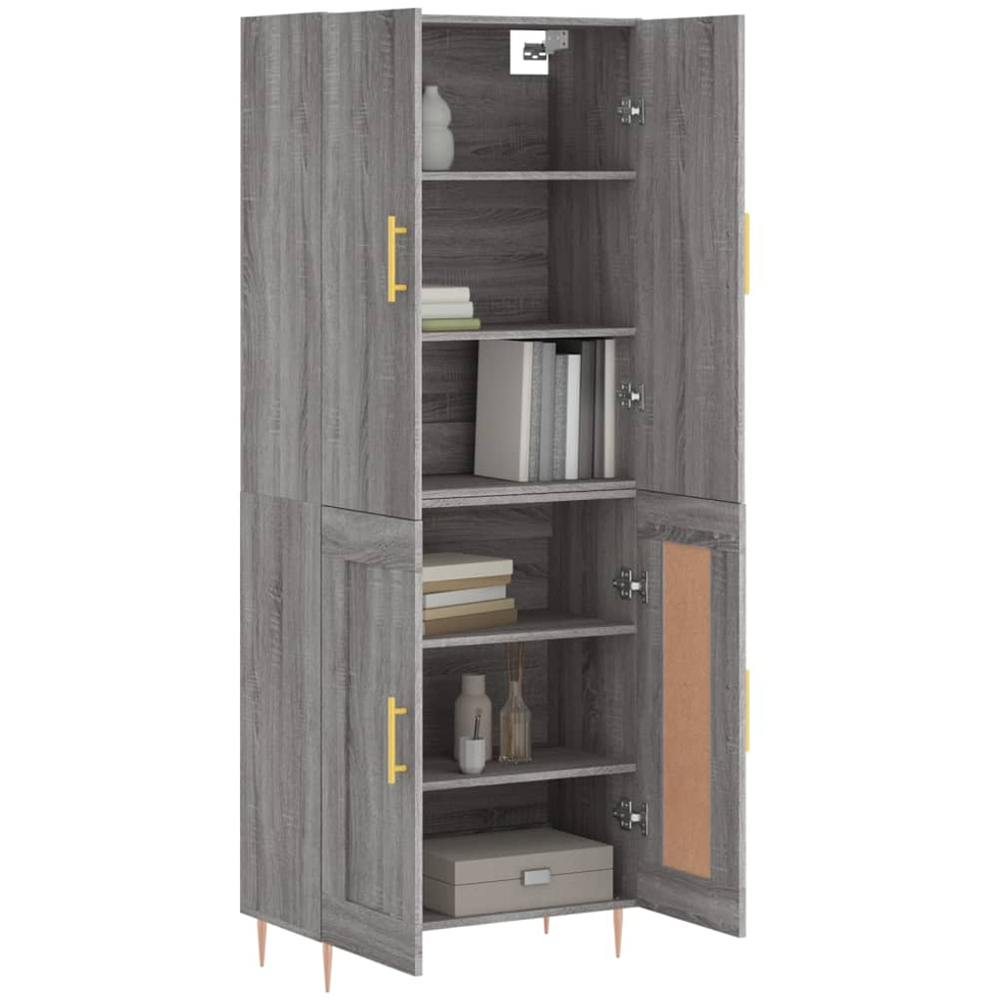 vidaXL 4 Door Grey Sonoma Highboard with Gold Handle Image 3