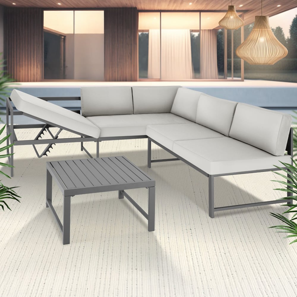 tectake Faro 5 Seater Grey Reclining Garden Sofa Set Image 1