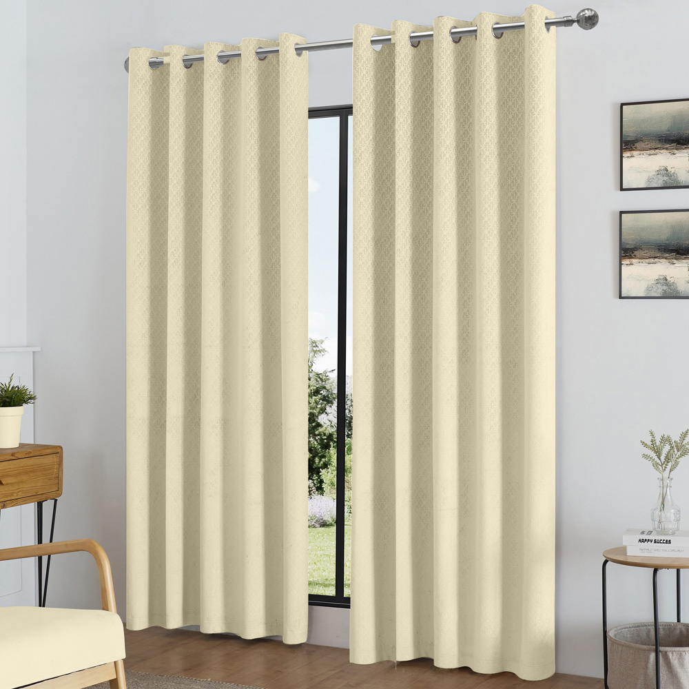 Alan Symonds Temple Cream Velvet Blackout Ring Top Eyelet Curtains 168 x 183cm Image 1