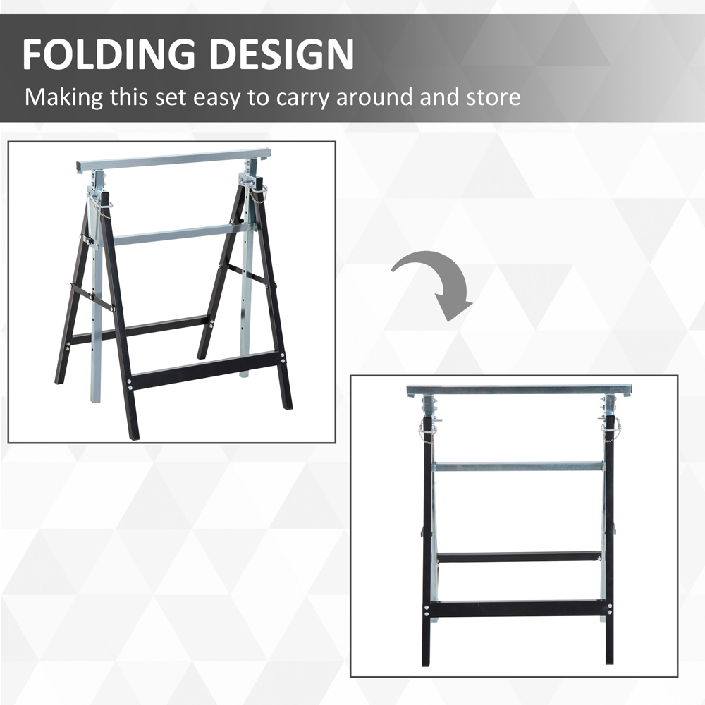 HOMCOM Black Steel Saw Horses Telescopic Builders Work Bench Set of 2 Image 6
