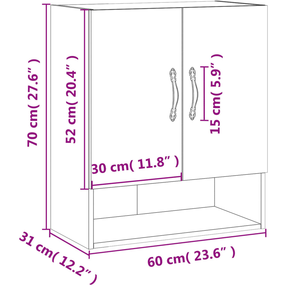 vidaXL 2 Door Single Shelf Concrete Grey Wall Cabinet Image 6