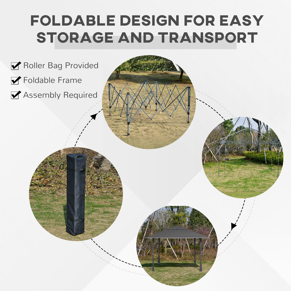 Outsunny 4 x 4m Dark Grey Steel Double Roof Pop-up Gazebo Image 6