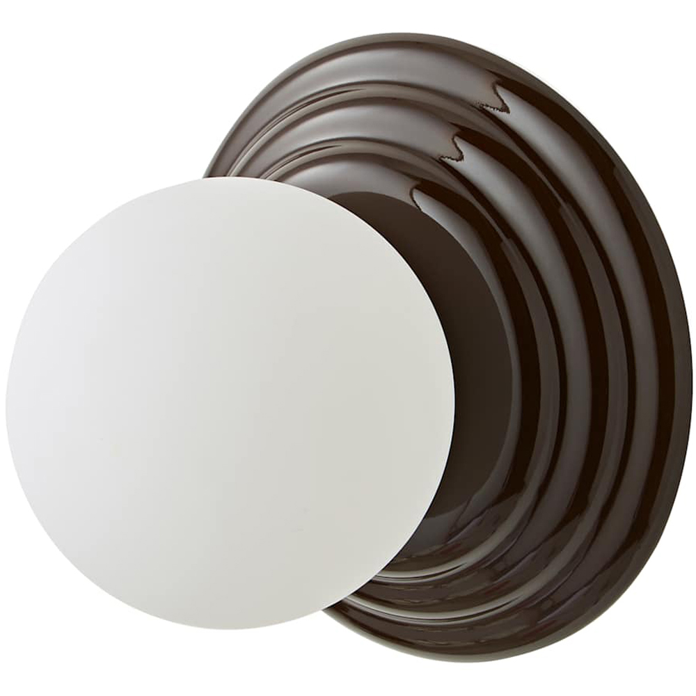 ValueLights Rue Frosted Glass Shade Chocolate Ribbed Ceramic Base Flush Wall Light with Bulb Image 1